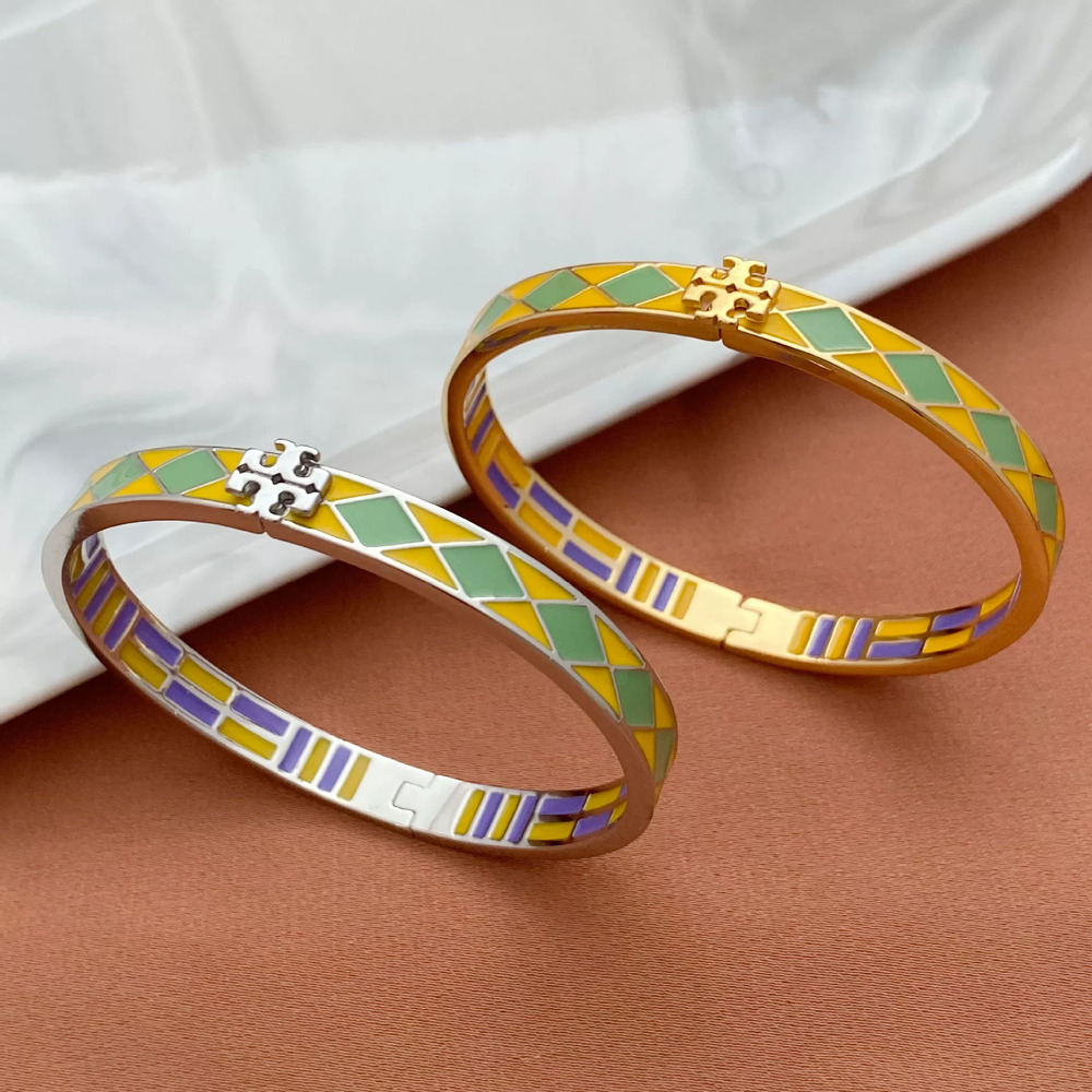 Tory Burch Enamel Inlaid Alphabet Metal Open Bangle